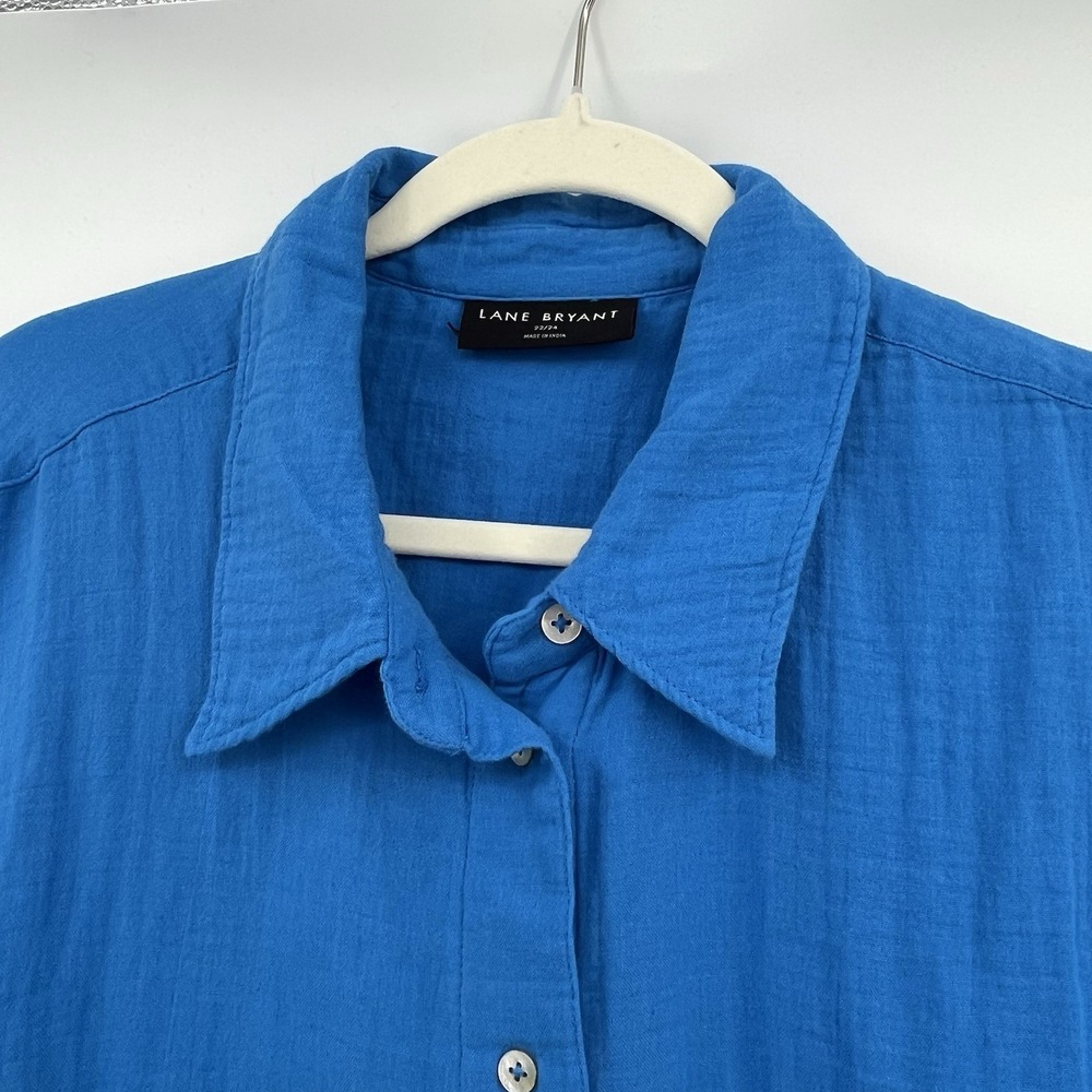lane bryant dress 22/24 Gauze Colbalt Blue Button Up Blouse Shirt Top Relax Long - Picture 2 of 9